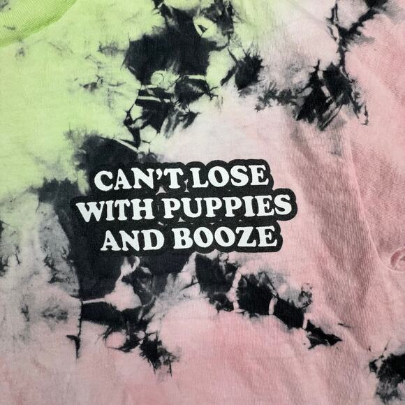 Linda Finegold Tie Dye Tee M Puppies & Booze Graphic Skeleton Dog Shirt - Picture 3 of 5